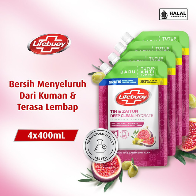 Lifebuoy Body Wash Sabun Mandi Cair Tin & Zaitun 380ml x4
