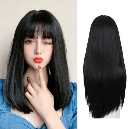Terlaris ✨ -Rambut Wig Panjang Lurus Poni Korea - Wig Wanita Import - dark brown