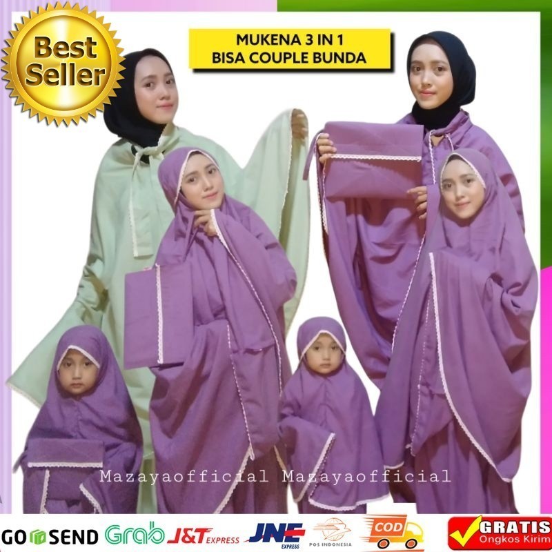 Mukena Anak katun Premium 3 in 1 Usia 2 tahun-3-4-5-6-7 dan dewasa Mukena Couple ibu dan anak Bahan 