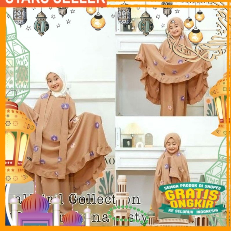 MUKENA ANAK USIA 6-10 TAHUN CRINCLE BORDIR ORY ALFAJRIL TERBARU TERMURAH BERKUALITAS/ Pink Dusty Fan