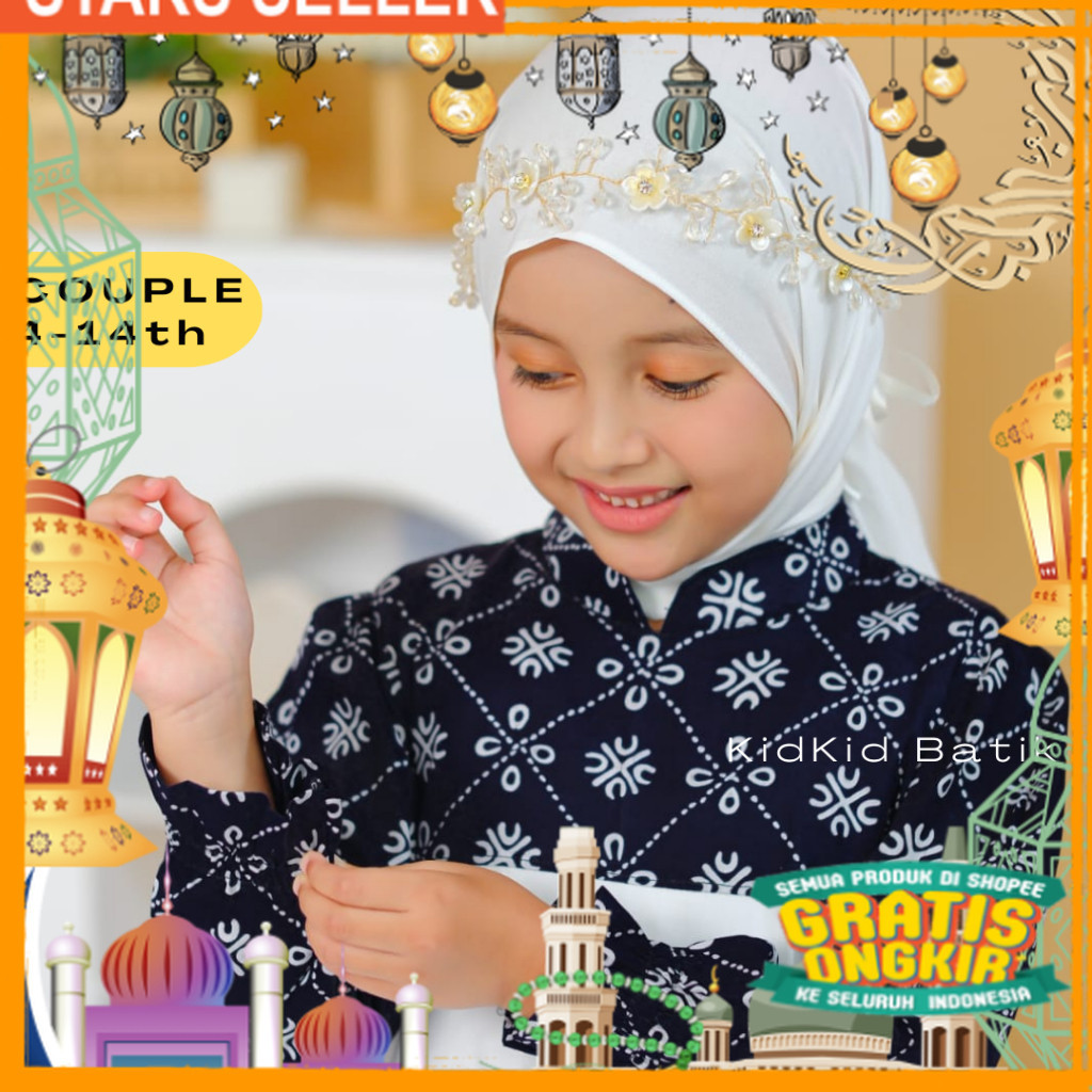 Kemeja Hem Dress Baju Batik Anak Couple Kakak Adik Laki Perempuan Cowok Cewek Muslim Gamis Anak Leng