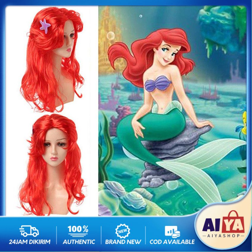 Wig Mermaid Cosplay Anak Rambut Palsu Merah Ariel Putri Duyung With Starfish