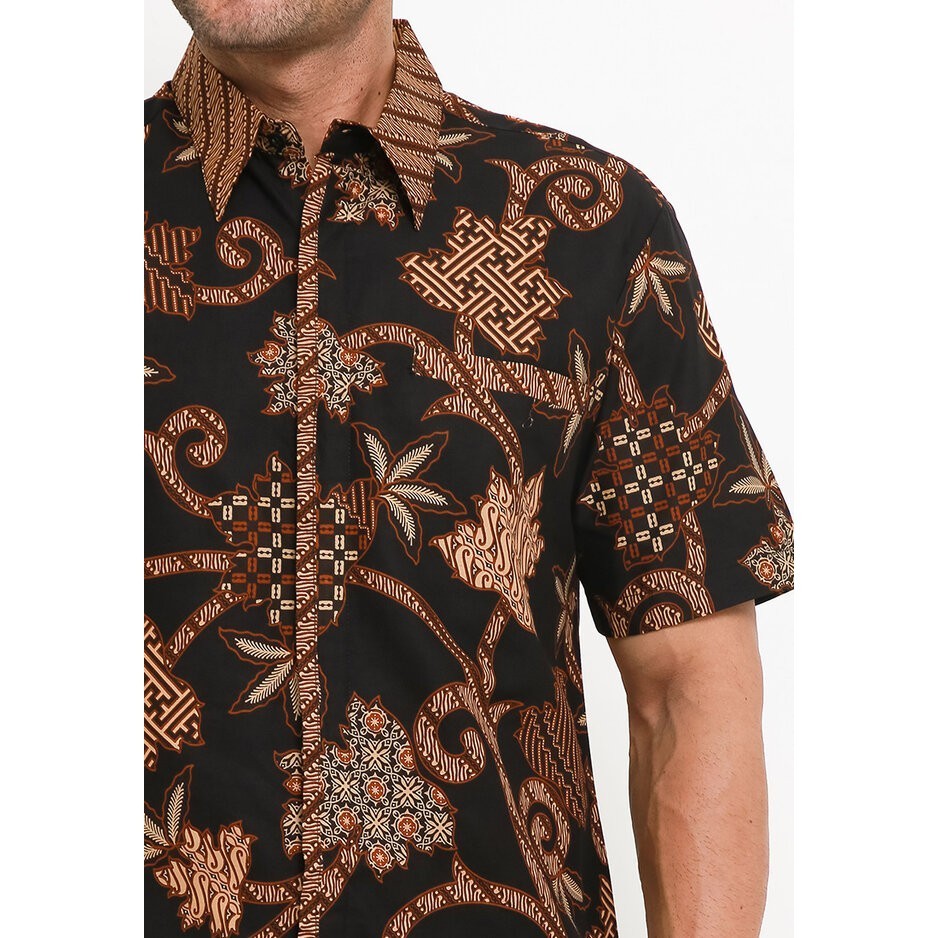 Adikusuma Hem Batik Pria Motif Daun Isi  - Hitam, S