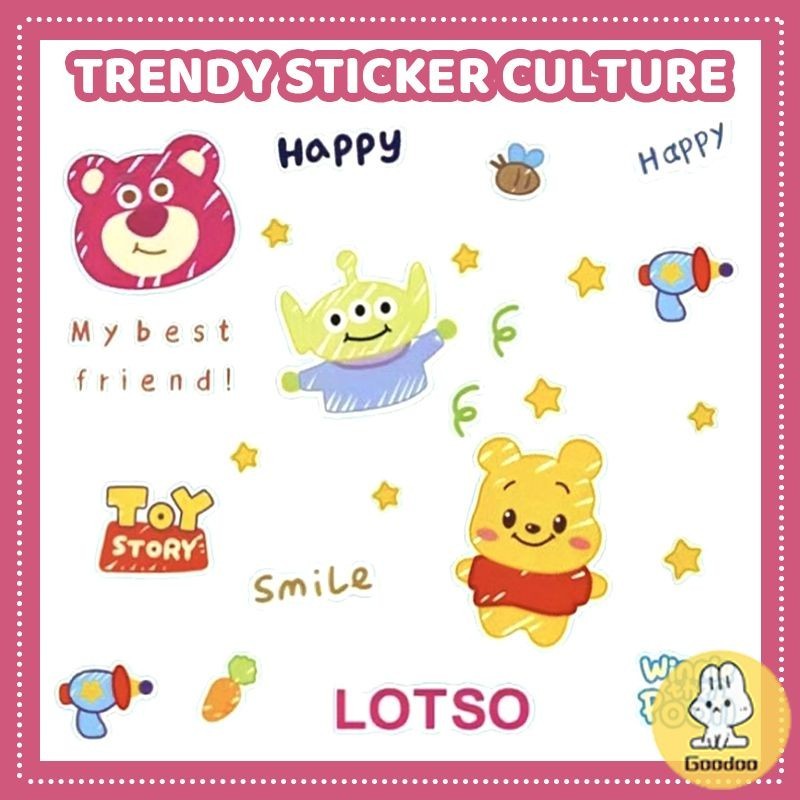 

Winnie Bear Toy Story Stiker Kartun Cangkir Air Ponsel Tablet Transparan PVC Tahan Air Stiker - GOOD