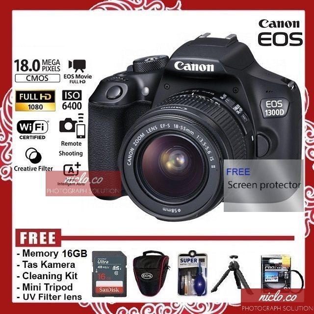 [NEW] KAMERA CANON EOS 1300D + LENSA KIT 18-55MM IS WIFI - GARANSI 1 TAHUN - CAMERA DSLR 4000D 1200D