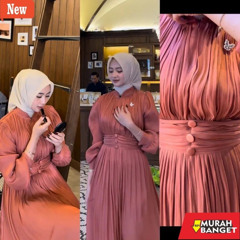 Gamis pesta- Trend Baju Gamis Terbaru Lebaran 2024 Alivia Dress Shimmer Silk Kombinasi Tile Squin bu