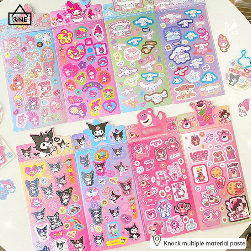 

COD❤️Stiker Sanrio Gaya Ins Stiker Buku Besar Tangan DIY Anak Stiker Laser Kartun