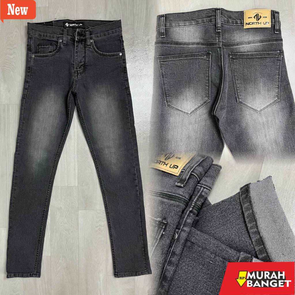 Celana denim pria- CELANA DENIM SELVEDGE ACCENT NORTH UP DENIM BLACK JAZZ DESTROY STRETCH