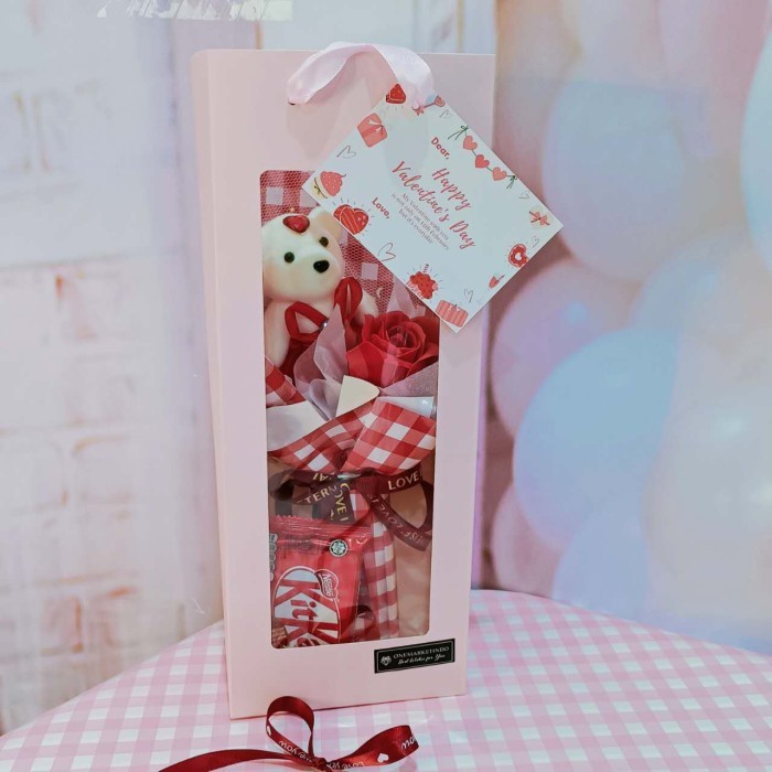 

[Terlaris] BEAR GIFT - Hampers Valentine Day - Kado Coklat dan Bunga Mawar GB034 - Merah