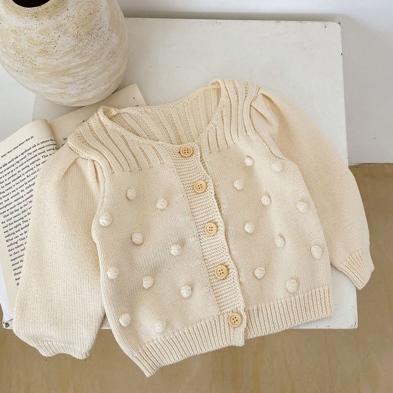 Autumn New Baby Clothing, 0-3 Year Old Girl Handmade Ball Ball Hundred Tower Round Neck Cardigan Cot