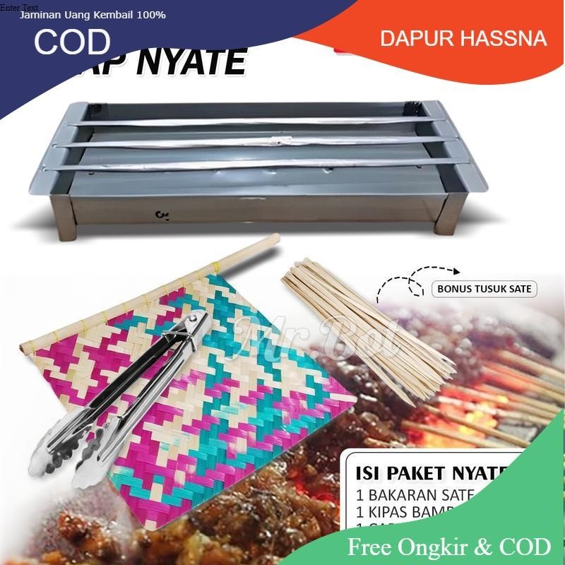 Paket Nyate Set Panggangan Kipas Bambu & Capitan Stainless Kitchenware Free Tusuk Sate - Alat Pangga