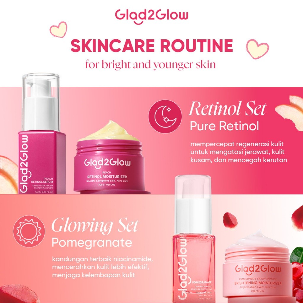 【100% ORI】Glad2Glow 2pcs bundle Skincare Paket - Moisturizer+Serum Glowing Anti-acne Dark spot Barri