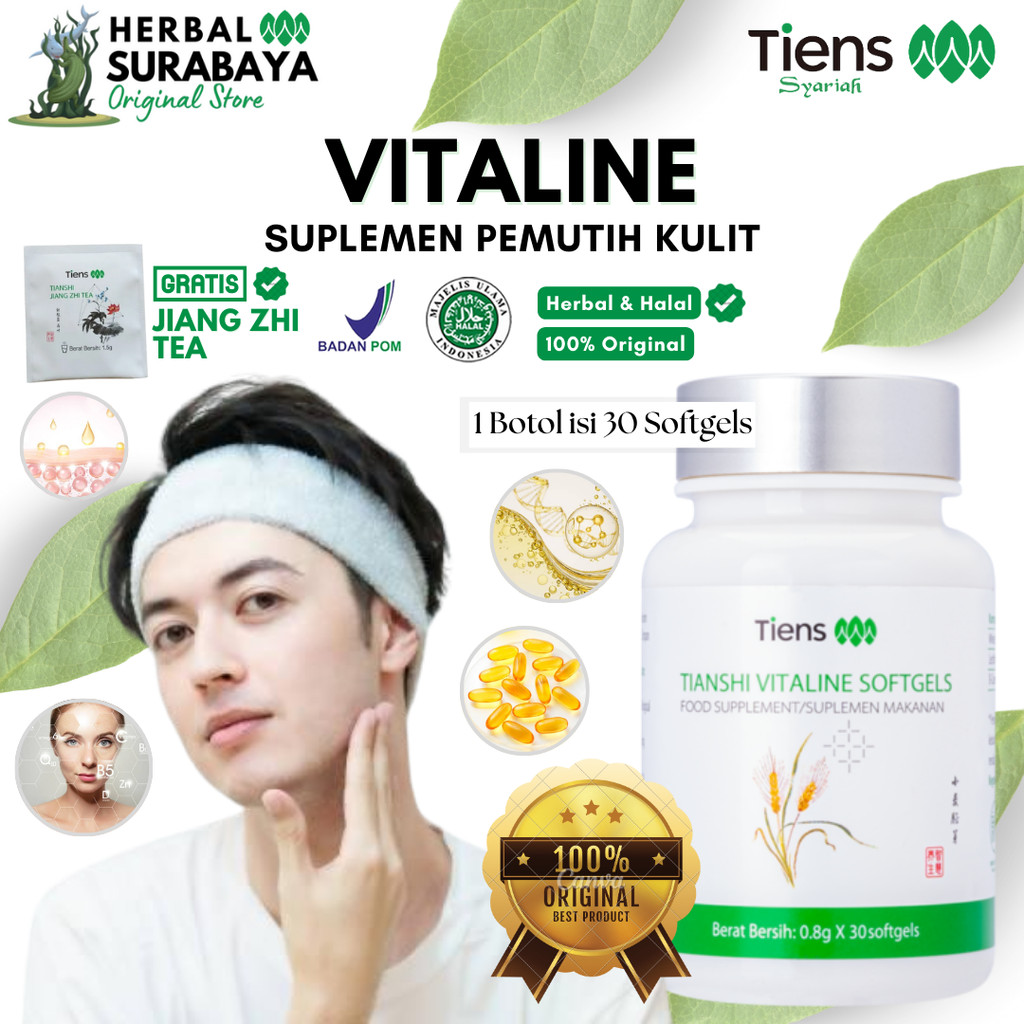 Suplemen Pemutih Kulit Alami Tiens Vitaline Softgels Pemutih Badan Dan Wajah, Vitamin E Nutrisi Kuli