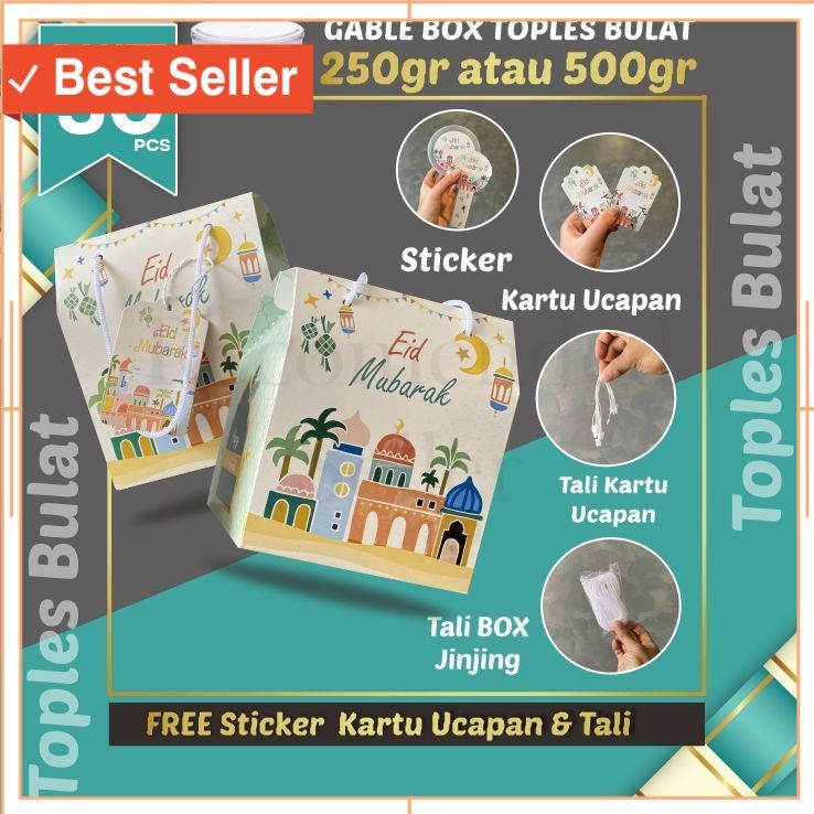 

Hadiah Lebaran Hampers Keren Unik Lucu Murah /50pcs Gable Box Lebaran Tali jinjing/ Box Hampers Kue Kering Idul Fitri Toples Bulat / WHITE PINK (Paket 50pcs)