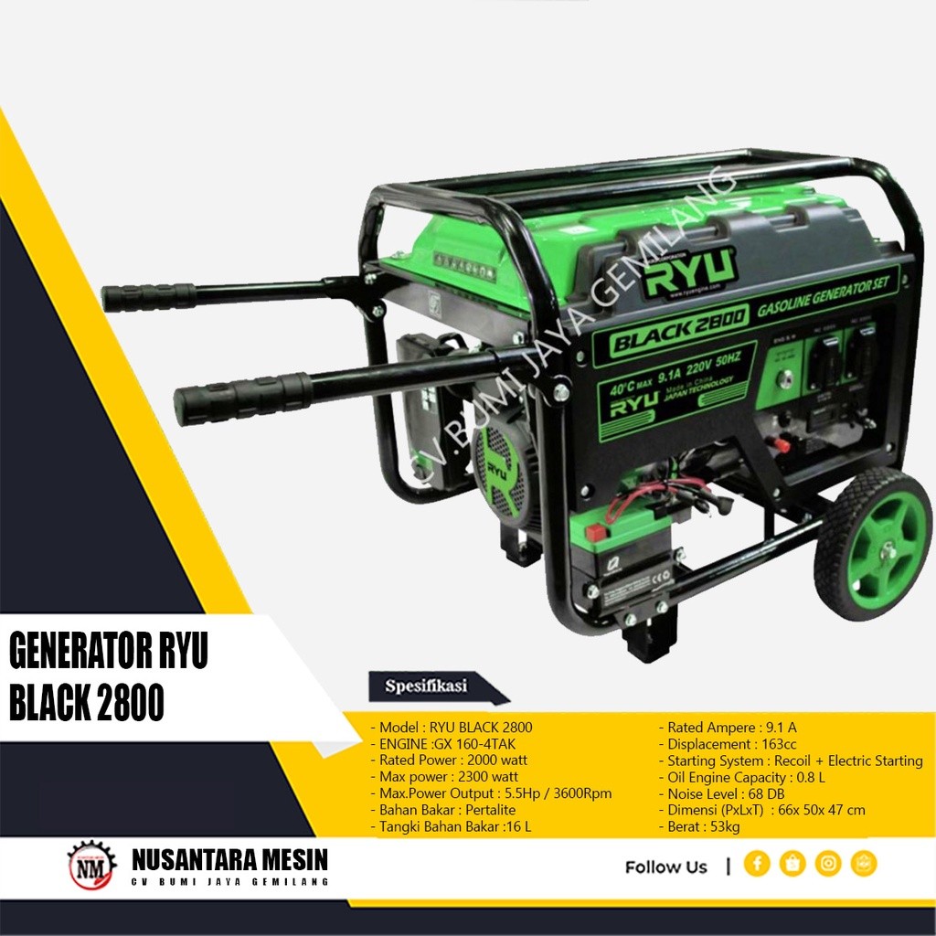 MESIN GENSET / GASOLINE GENERATOR RYU BLACK 2800