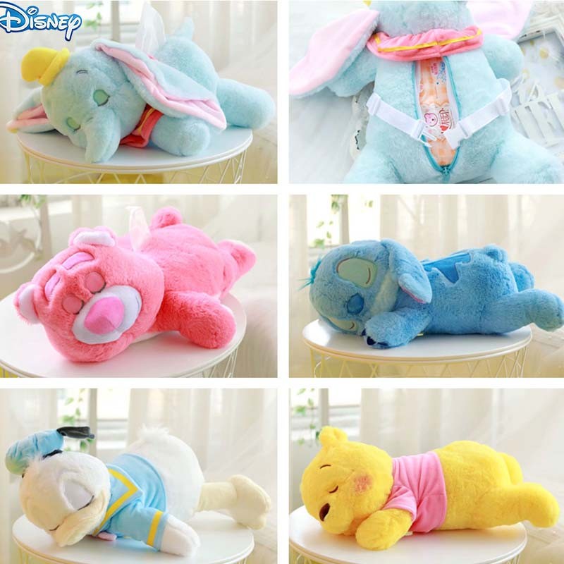 Disney Lotso Donald Duck Stitch Winnie The Pooh Dumbo Plush Doll Tissue Box Cartoon Plush Pillow Toy