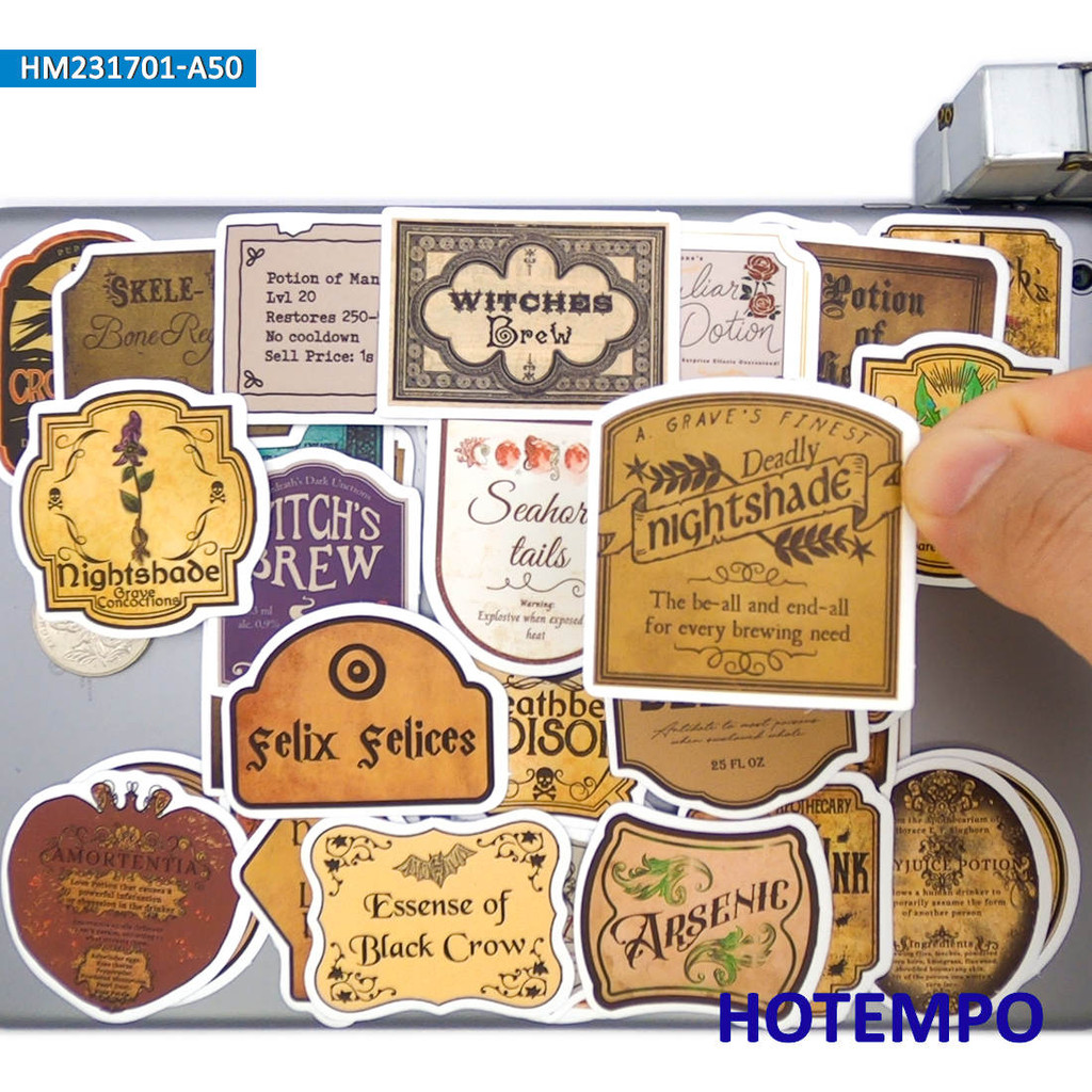 

20/30/50PCS Magic Potion Label Stickers Retro Wizard Alchemy Funny Decals for Bottle Luggage Bike Car Laptop Phone Sticker Toys
