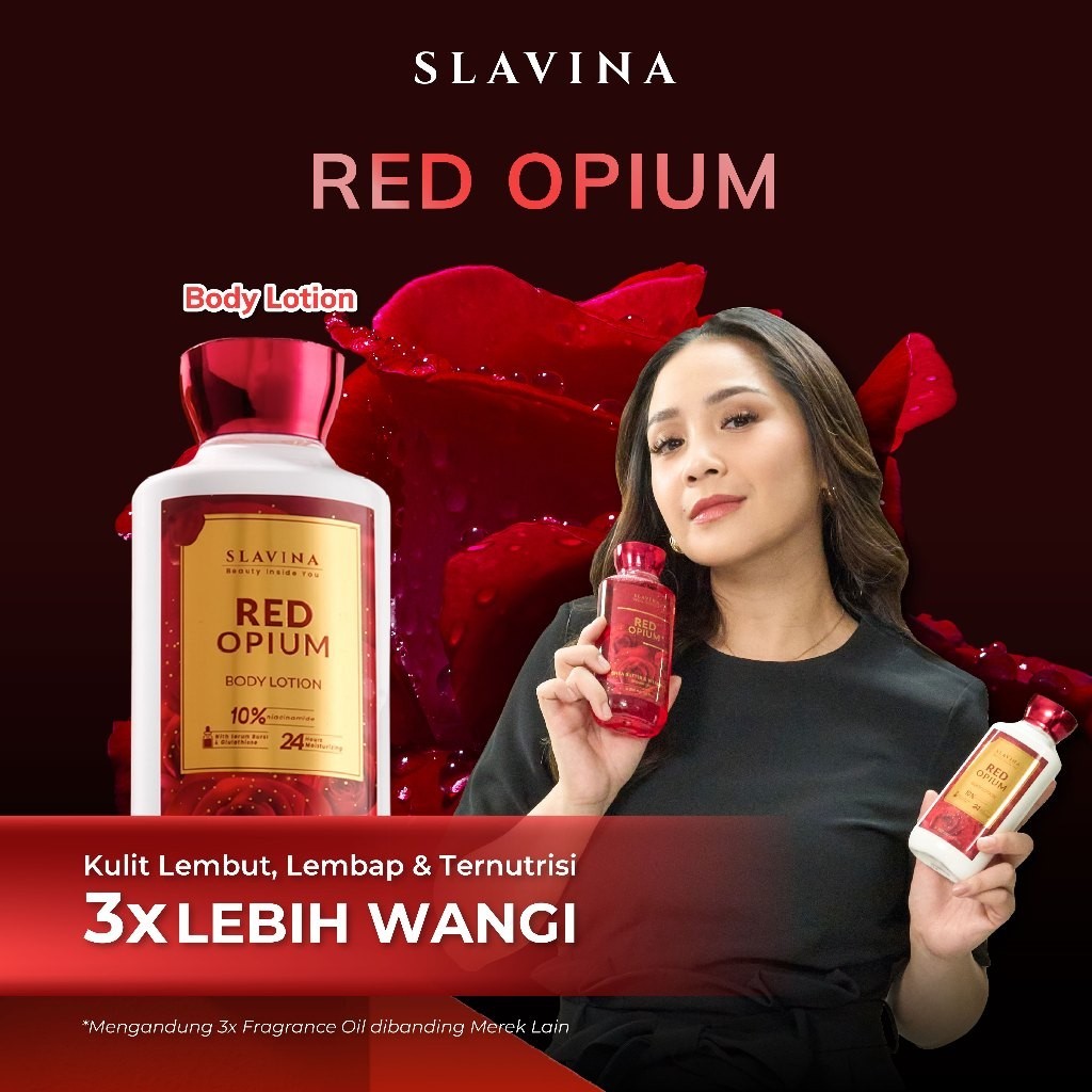 SLAVINA Body Lotion Memutihkan Red Opium Niacinamide with Serum Burst Glutathione