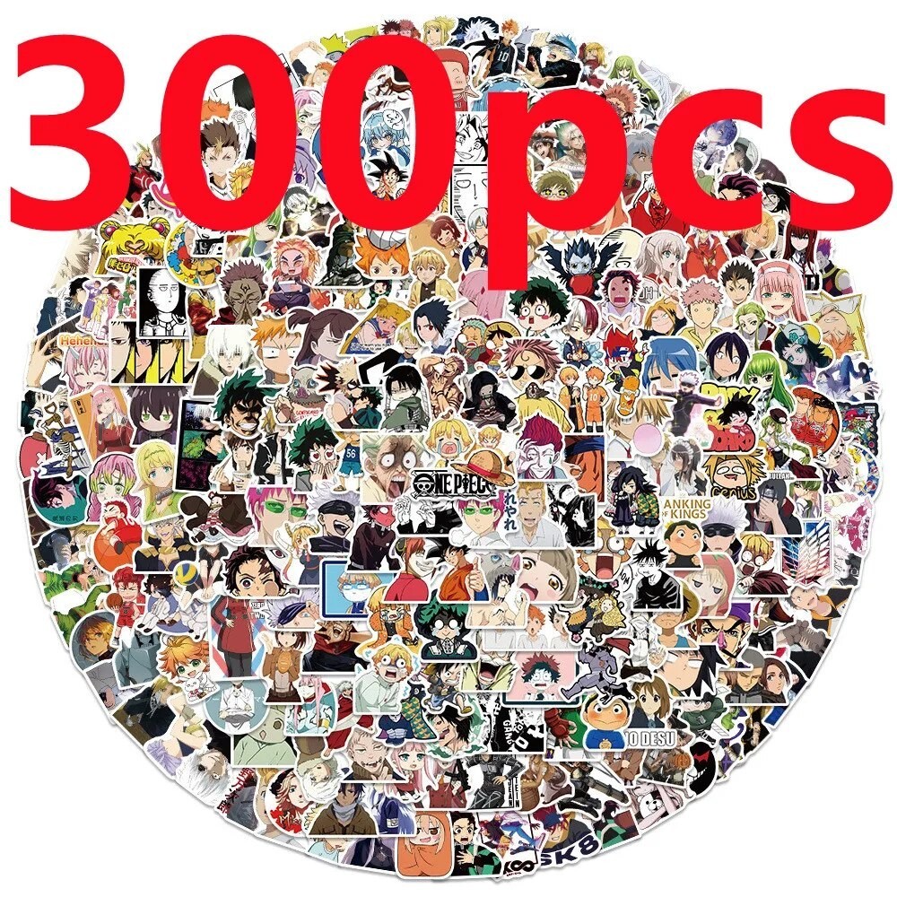 

300Pcs/Set Mixed Anime Stickers PVC Waterproof Cartoon sticker DIY Graffiti Decals Laptop Car Bike Toy Sticker for Kids