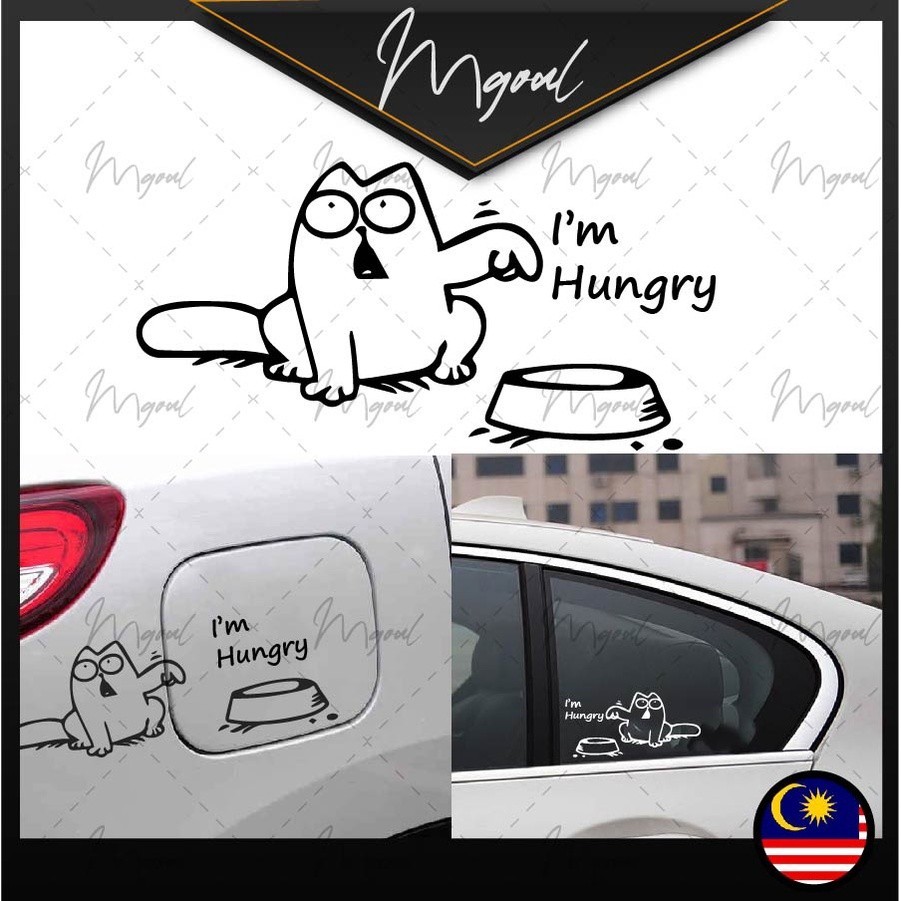 Stiker Dekorasi Mobil Kucing Lucu Im Hungry Stiker Mobil Kucing Lucu