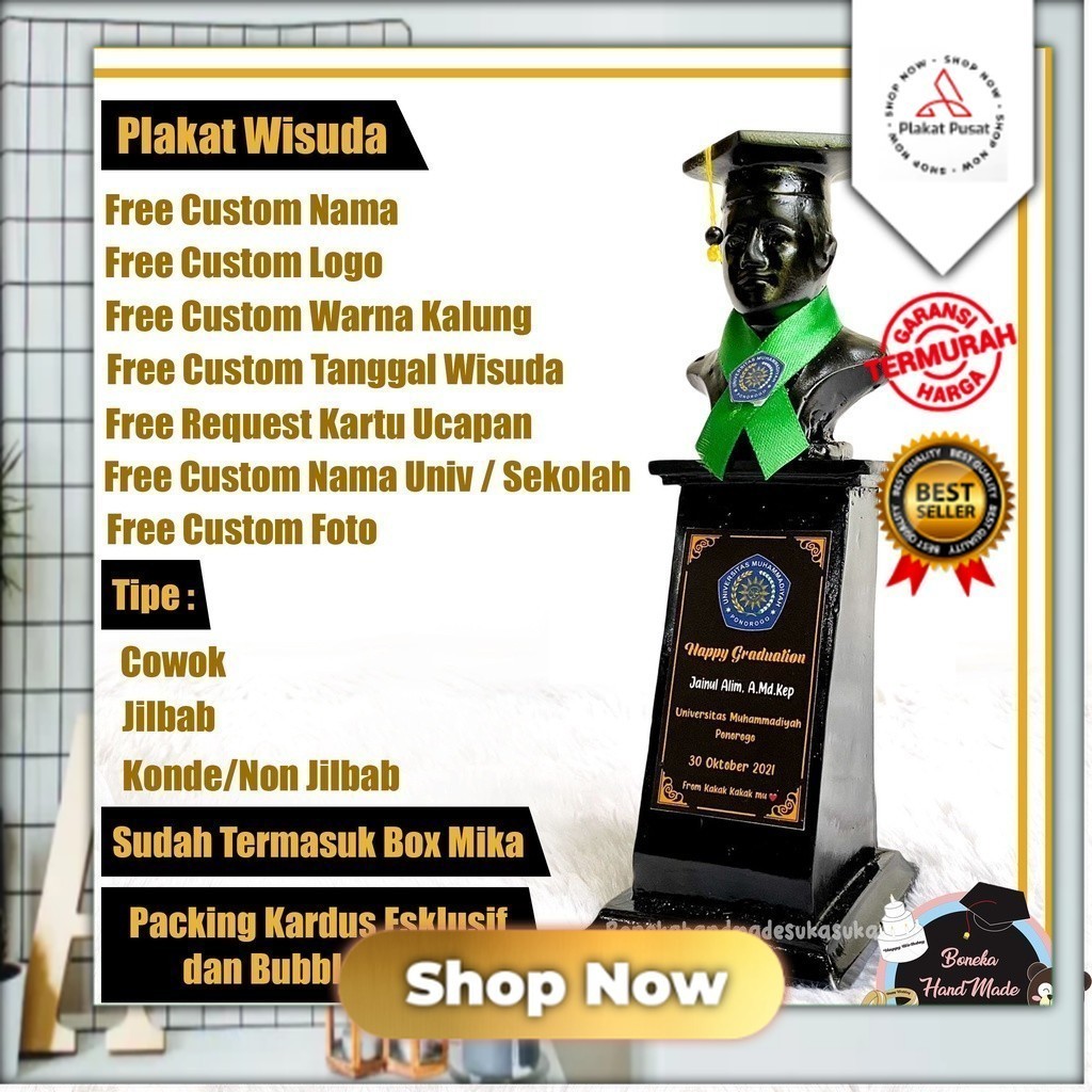 Custom Plakat Patung Wisuda Cowok Kado Wisuda Cowok Hadiah Wisuda Cewek Kado Wisuda Patung Jilbab Ko
