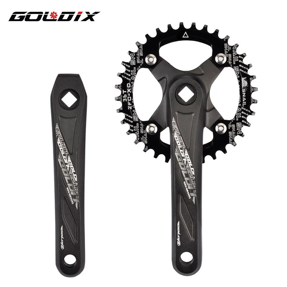 GOLDIX Square Hole Bicycle Crankset Aluminum Alloy MTB Crank 170/175mm Length Narrow Wide Teeth 104B