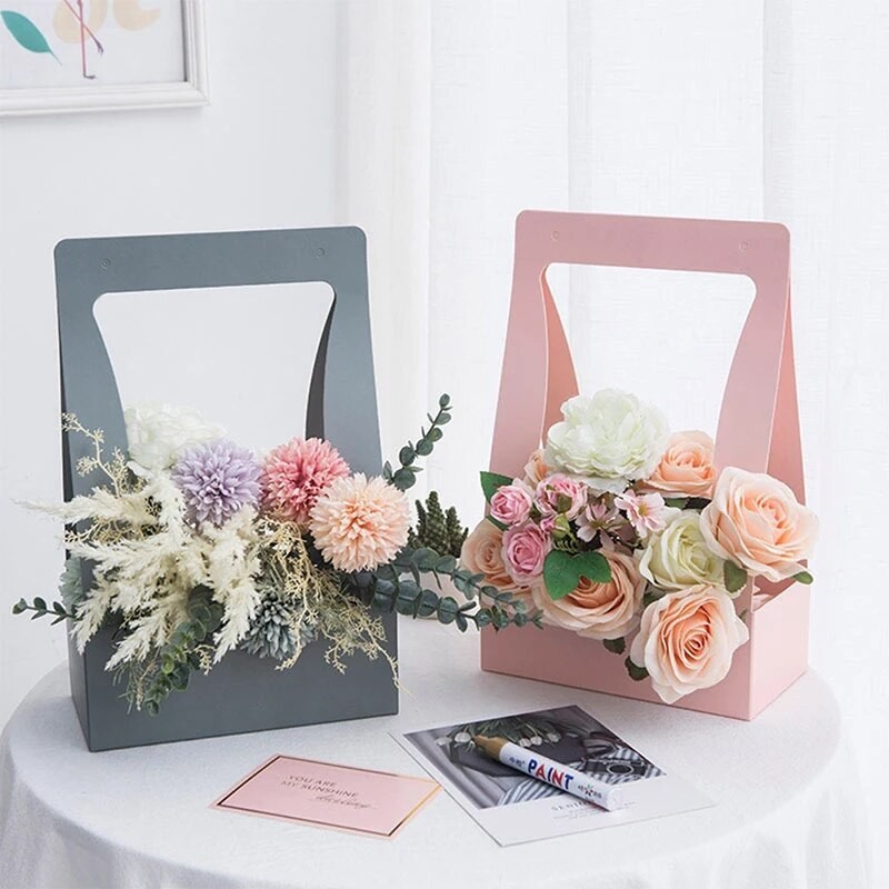 

Flowers Arrangement Kraft Paper Bag Folding Portable Flower Packaging Box Waterproof Flower Basket Gift Bag Tote Bags