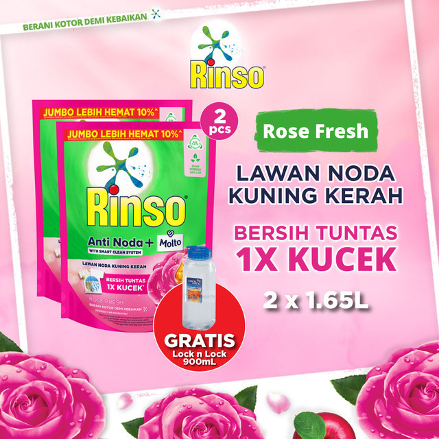 Buy 2 Rinso Molto Detergent Cair Anti Noda Rose Fresh 1.65 L FREE Botol Lock&Lock 900mL