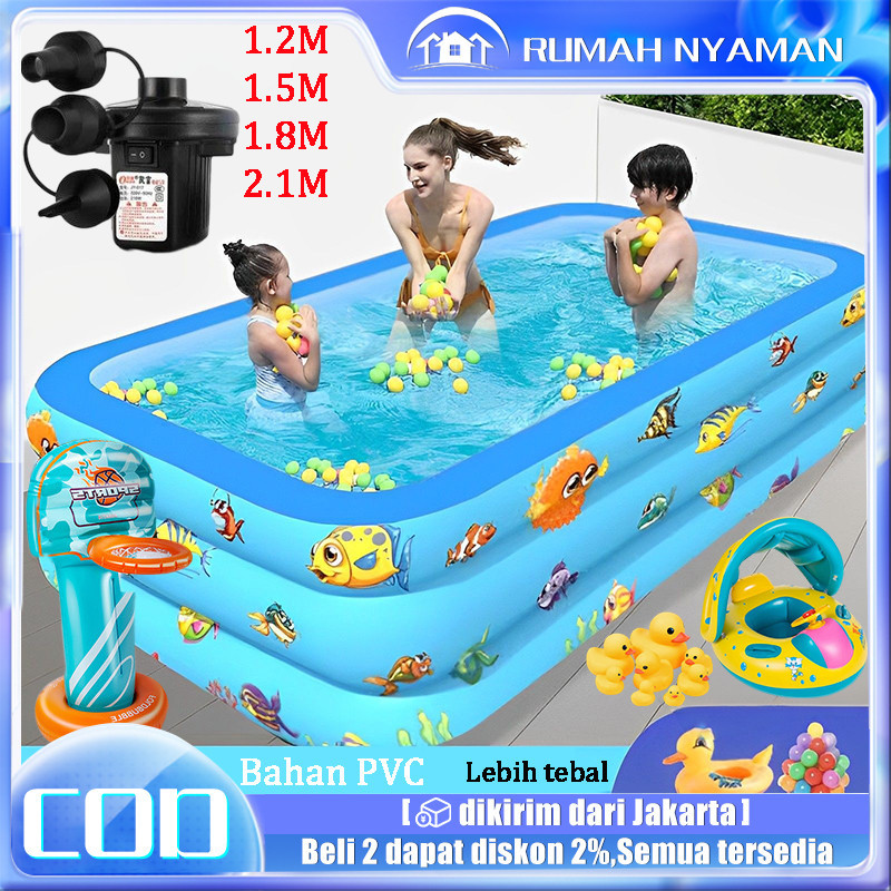 GR53WL 【Pompa udara gratis】Kolam renang anak jumbo kolam anak kotak biru besar 210 cm balon renang a