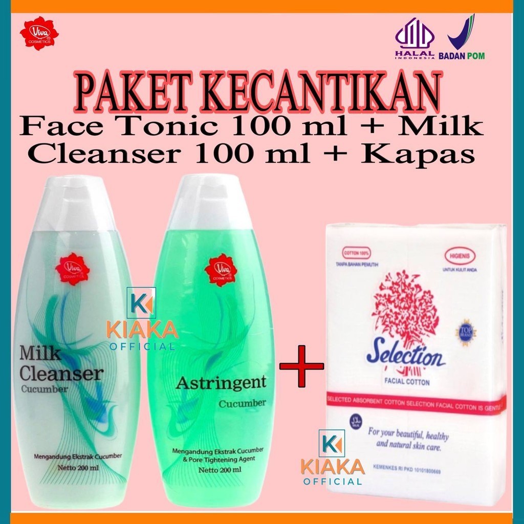 PAKET KAPAS VIVA CUCUMBER FACE TONIC DAN MILK CLEANSER 100 + KAPAS SELECTION