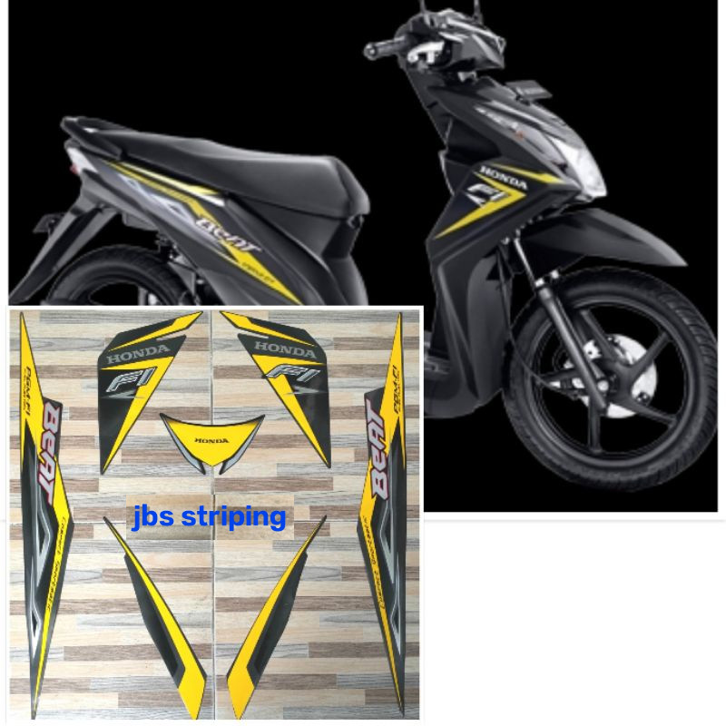 striping  Honda beat FI kuning hitam tahun 2013 2014 stiker motor beat berkualitas