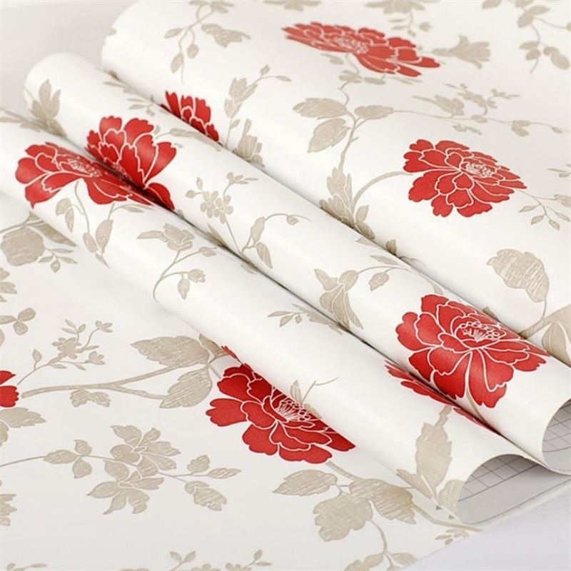 Wallpaper Stiker Dinding Bunga Mawar Merah Ruang Tamu Kamar Tidur Mewah Elegan Estetik Premium