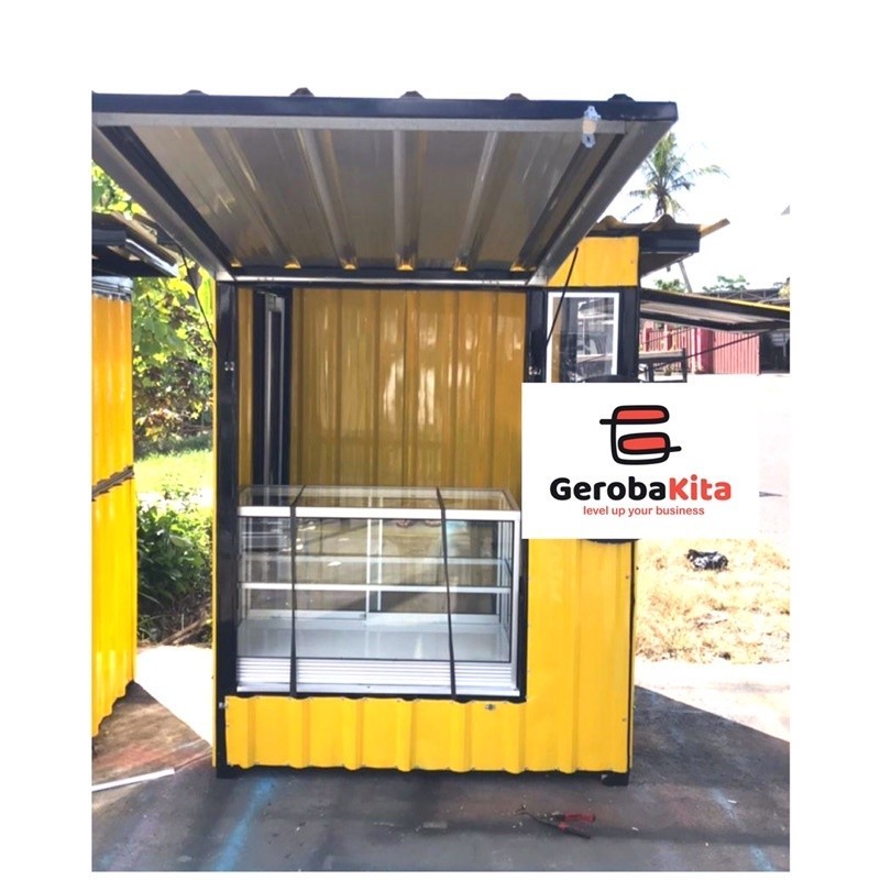 Booth container dengan etalase kaca /gerobak kontainer etalase / booth counter pulsa / gerobak pulsa