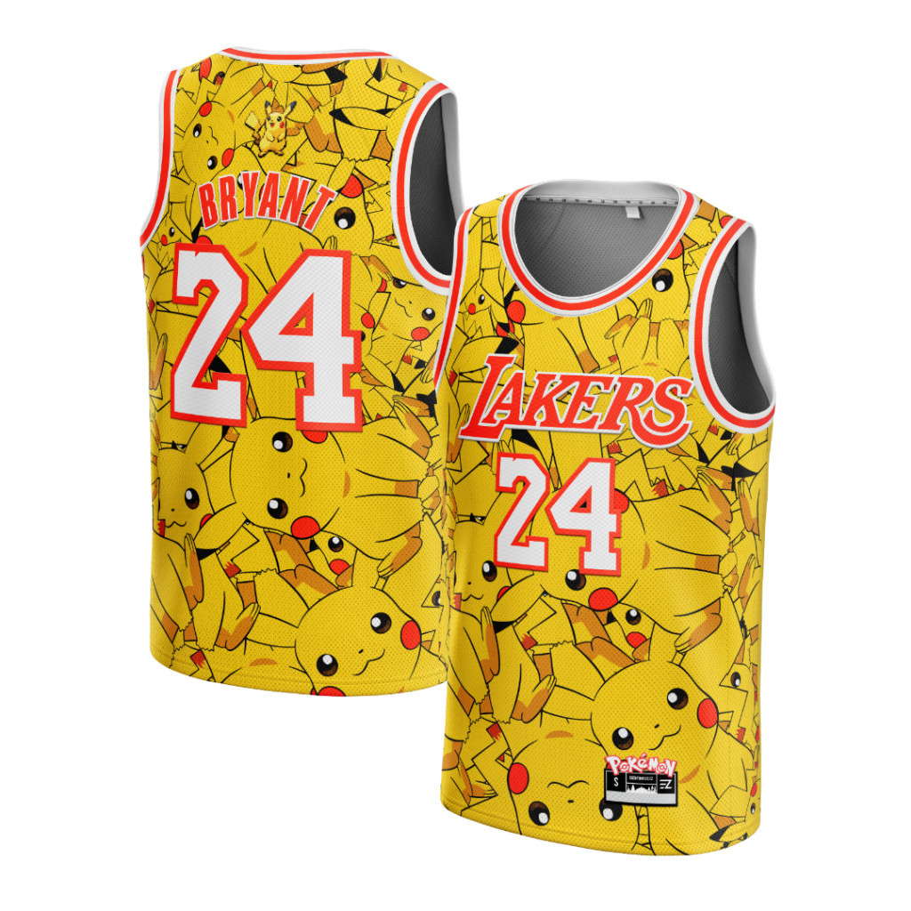 Jersey Kobe Bryant LA Lakers #24 CUSTOM PIKACHU Swingman Bola Basket NBA Baju Kaos T-Shirt Tshirt At