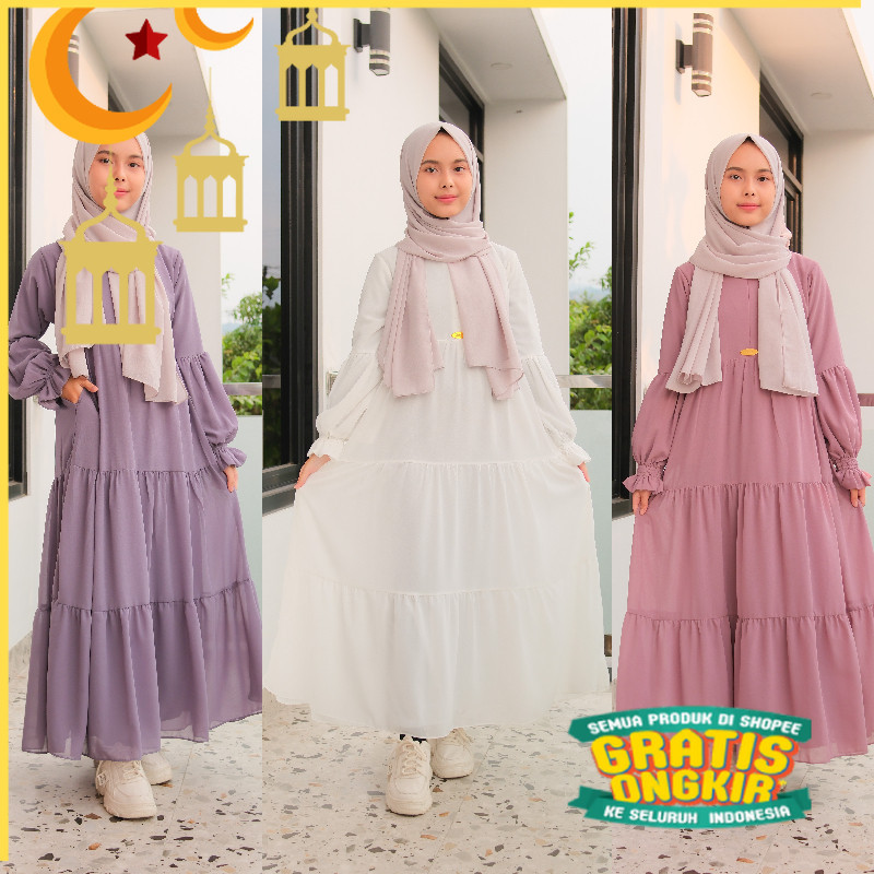 Gamis Anak Perempuan Aishwa Muslimah Tanggung Terbaru Kekinian Usia 4 Sampai 14 Tahun Bahan Ceruty B