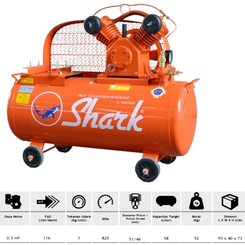 Kompresor Shark 1/2 Hp Unloading / Kompresor Angin Shark 1/2 PK + ENGINE GX 200