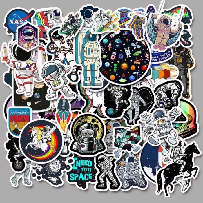 50 Pcs Stiker Sticker Astronot Luar Angkasa Koper/ Skateboard / Laptop - A