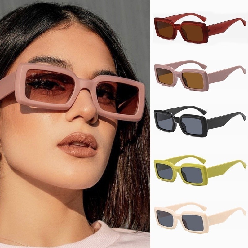 bluepink Kacamata Hitam Wanita Kaca Mata Kotak Vintage Sunglasses Gaya Korea Import Murah