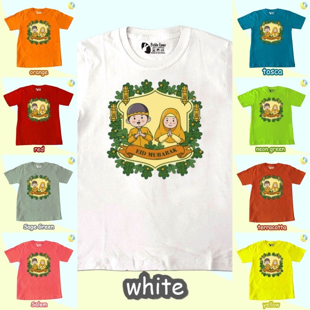 Baju Anak (IF06) Lebaran Cowo Cewe Daun Hijau Mesjid Bedug Idul Fitri Cewek Cowok Unisex Perempuan L