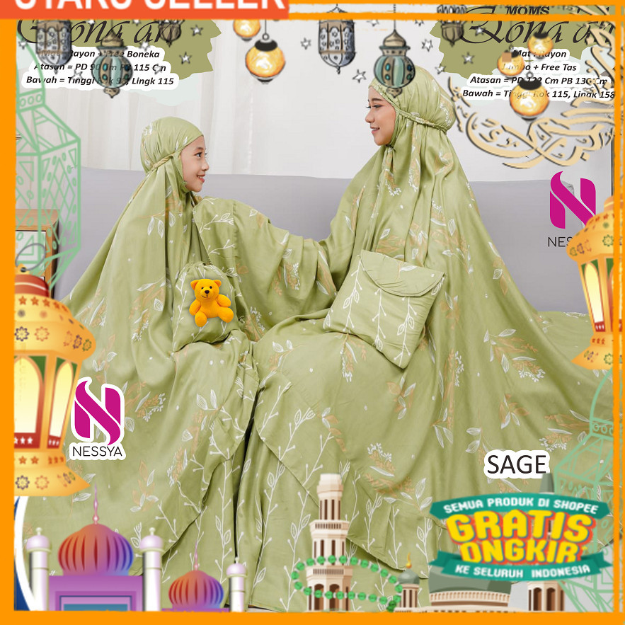 COUPLE Mukena Ibu Dan Anak Bahan Rayon Premium free tas BONEKA by Nessya Fashion/ Pink Dusty Fanta M