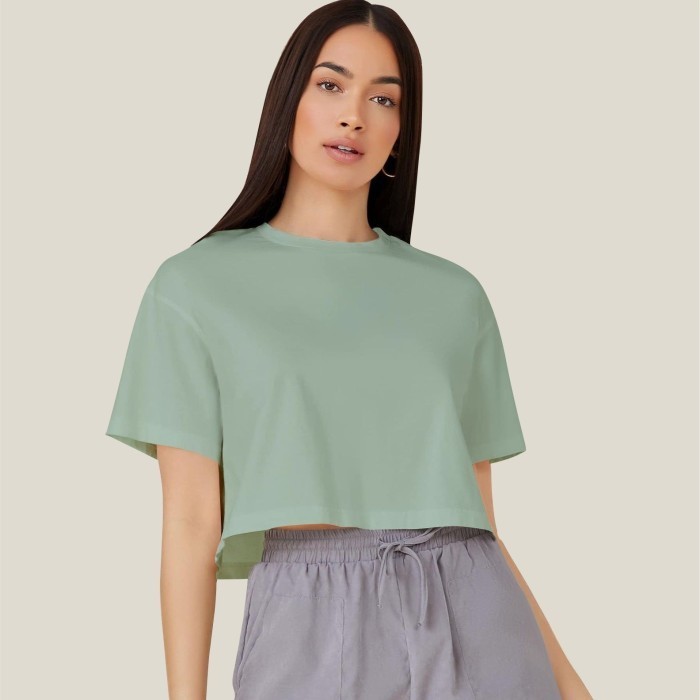 kaos crop polos/ kaos distro wanita bahan asli 100% cotton combed - hijau sage, M