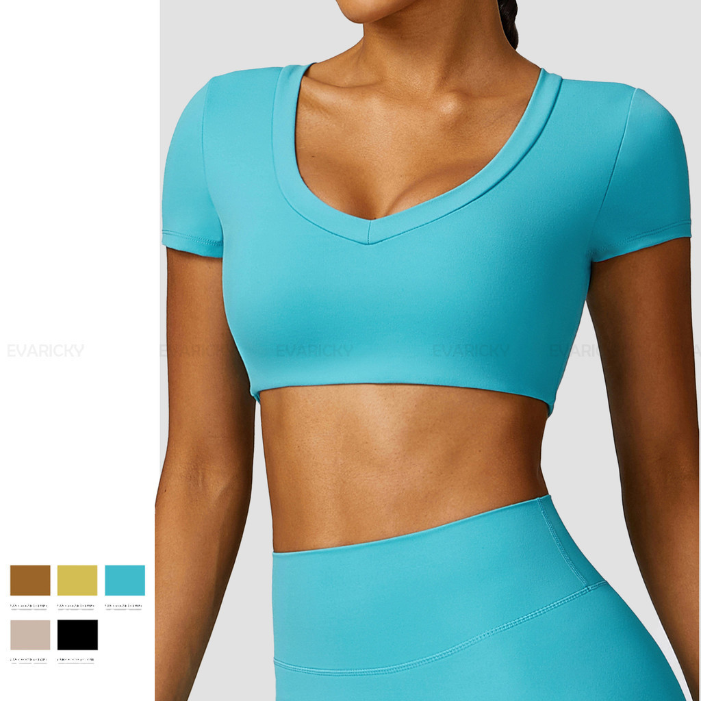 Grosir pakaian Yoga wanita atasan Crop dasar kaus wanita desain terbaru kaus atasan Crop untuk bal w