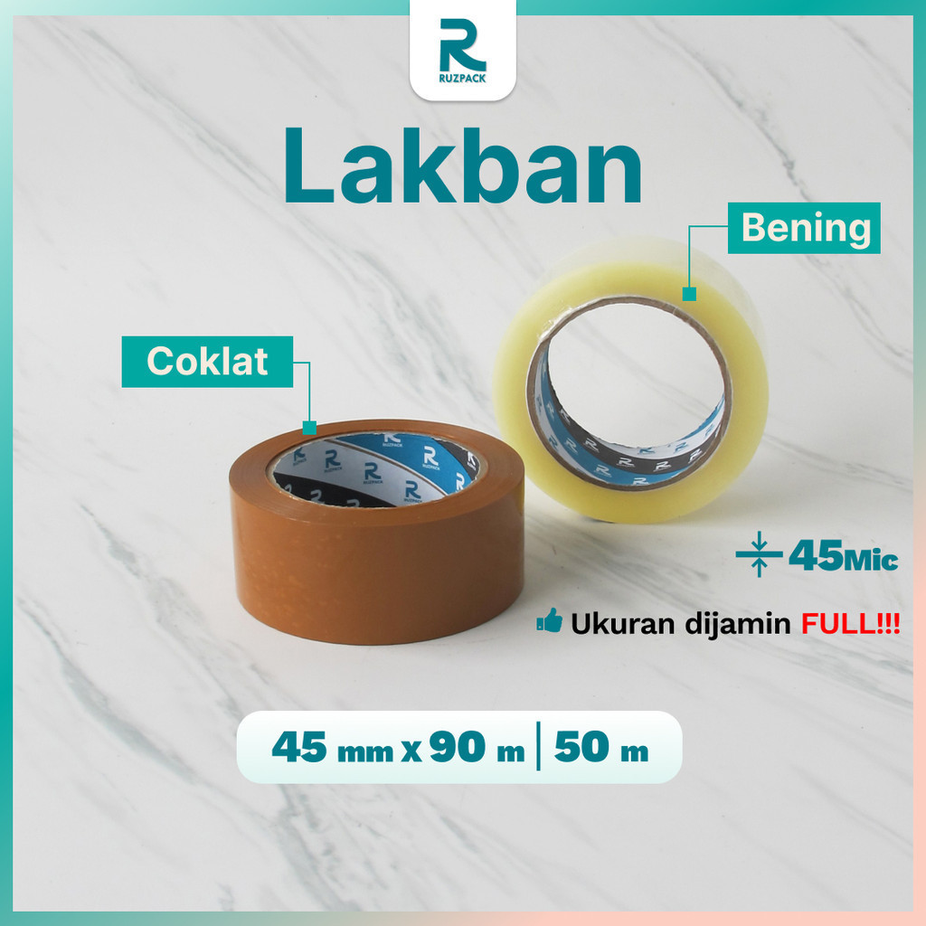 

Lakban FULL 45 mm x 90 Meter 2 Inch Bening Coklat Isolasi Selotip Plakban Tape Clear Ruzpack