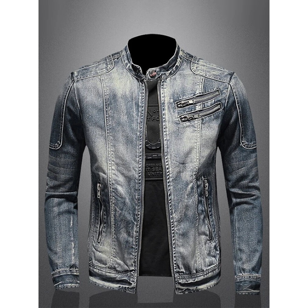 Jaket Denim pria, Luaran lengan panjang kasual  mode besar leher O pria 2024