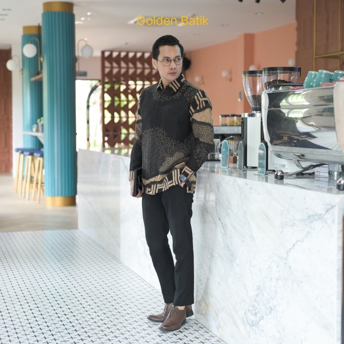 promosi toko Kemeja Batik Pria Modern Lengan Panjang  Katun Dolby Solo Premium  033 - Hitam, S
