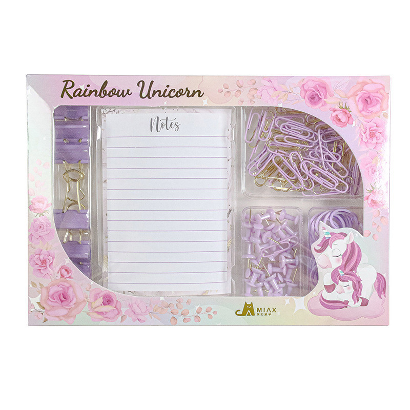 

Di atas logam lucu Mini karet gelang klip pengikat pin dorong klip kertas Notepad Set alat tulis untuk sekolah anak-anak