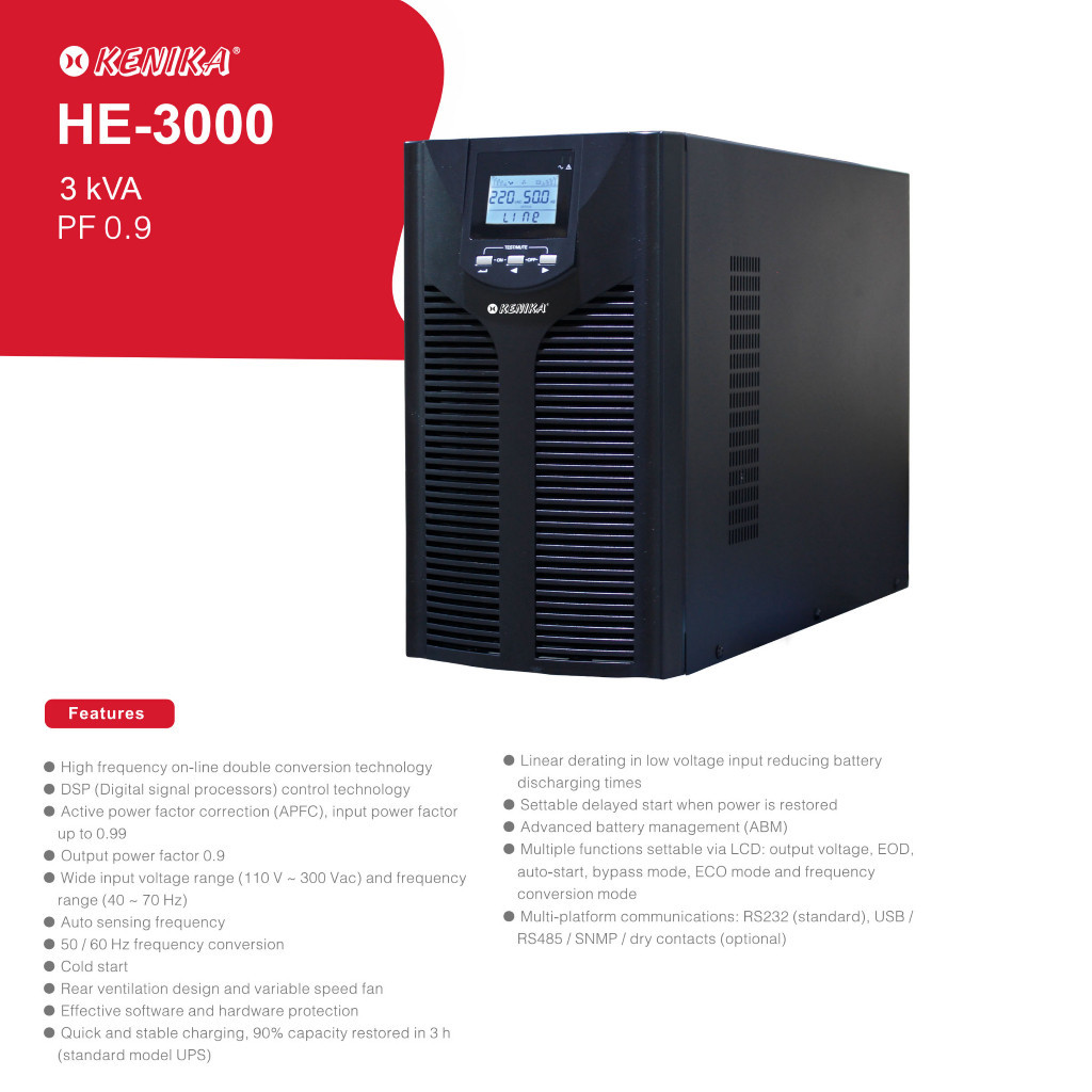 UPS Online KENIKA HE-3000 3KVA/3000VA True Online - Pure Sine Wave