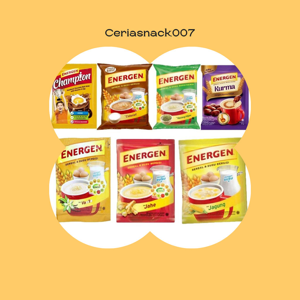 

Energen Coklat/Vanilla/Jahe/Kacang Hijau All Varian