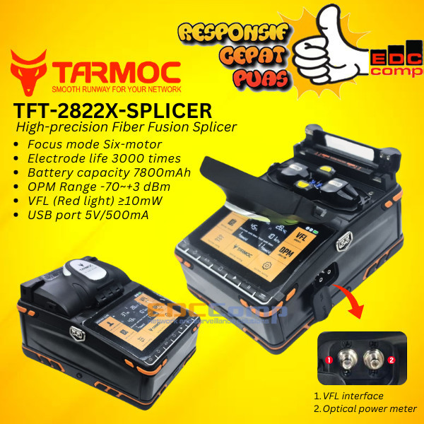 Tarmoc TFT-2822X-SPLICER | 6 Motor Fiber Optic Fusion Splicer  Alat Splicing