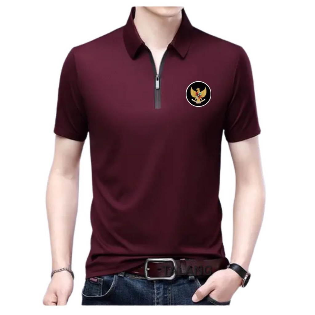 Kaos baju krah resleting GARUDA / ,Kaos Polo Shirt Pria Dewasa Baju Kerah Lengan pendek / KAOS POLO 